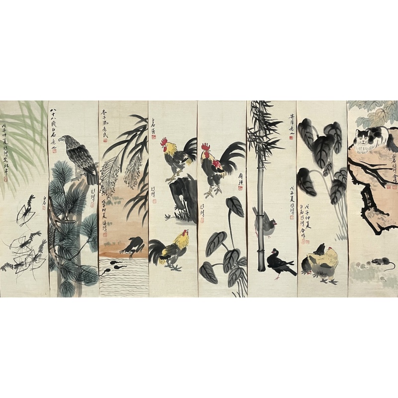 花鸟八条屏   齐白石、徐悲鸿（款）  5024
