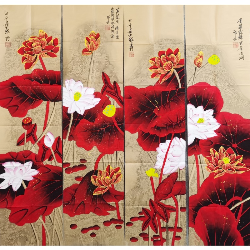 荷花四条屏53135