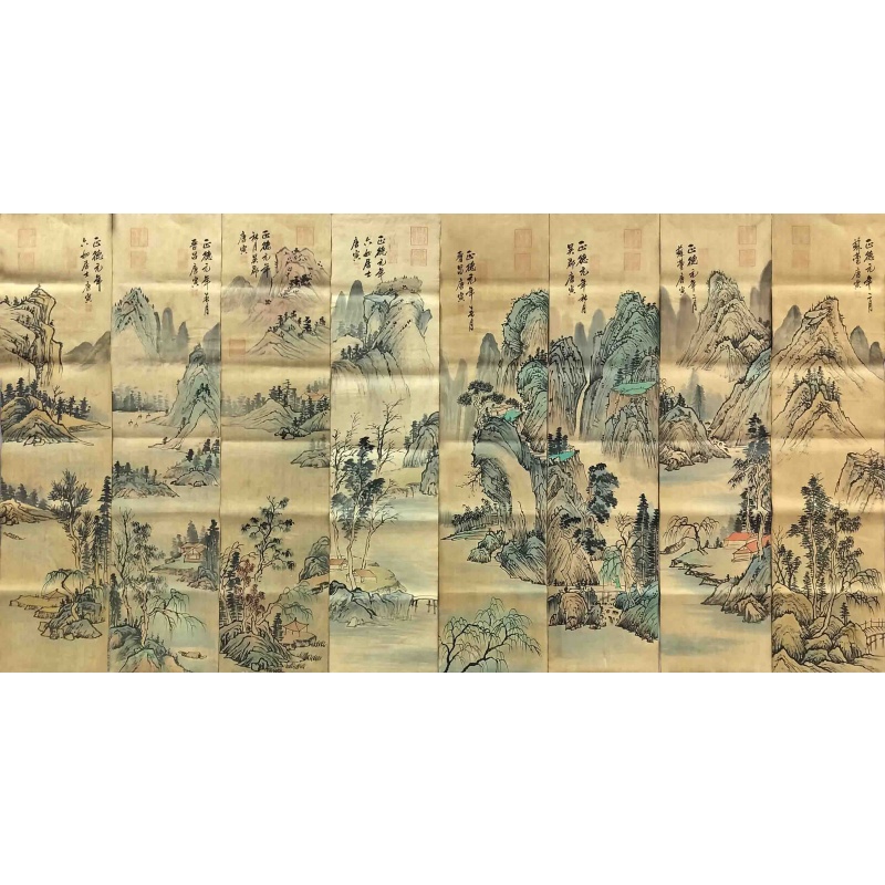 山水图八条屏 唐寅（款）7389