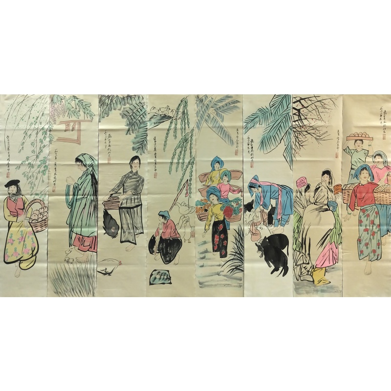 民族风情八条屏 黄胄（款）7388