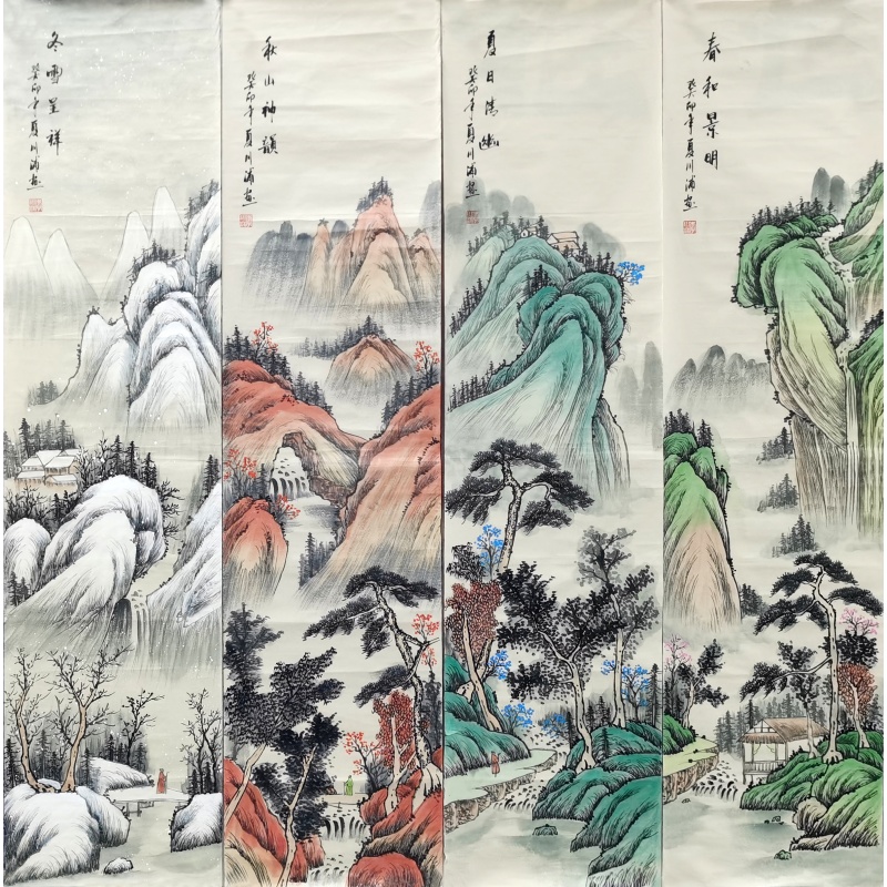 春夏秋冬四条屏 李川普（款）52981
