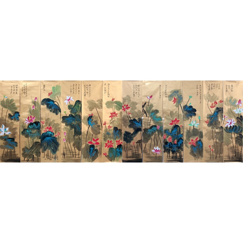 荷花十二条屏 张大千（款）53902
