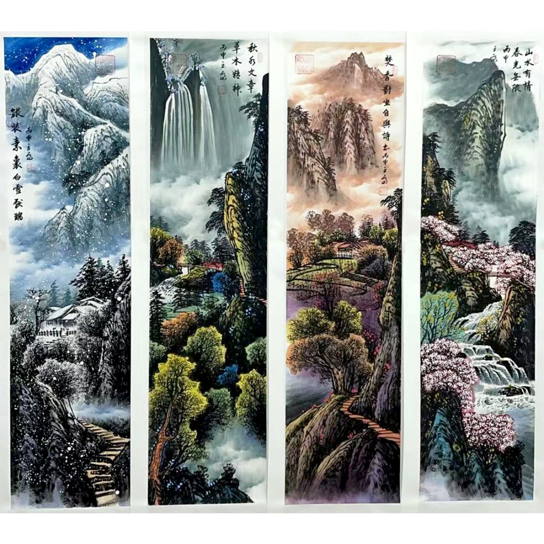 春夏秋冬四条屏50510  张巨富（款）