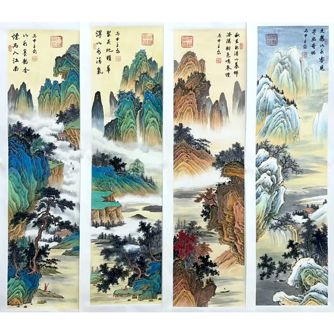山水四条屏50505  张巨富（款）