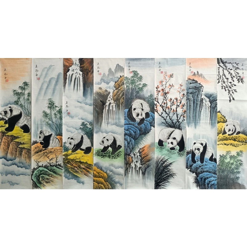 熊猫八条屏 吴冠中（款）52819