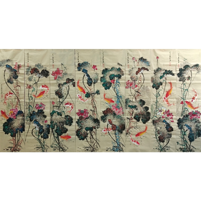 泼彩荷花八条屏 张大千（款）51253