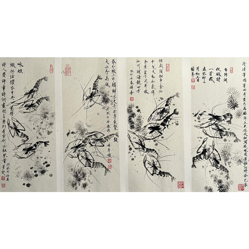 虾四条屏 赵禧年（款）56134