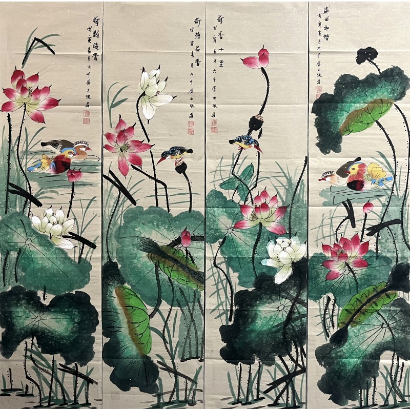 荷花四条屏 张大千 （款）52096