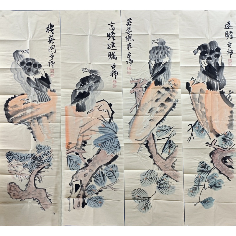 鹰四条屏 李苦禅（款）52498