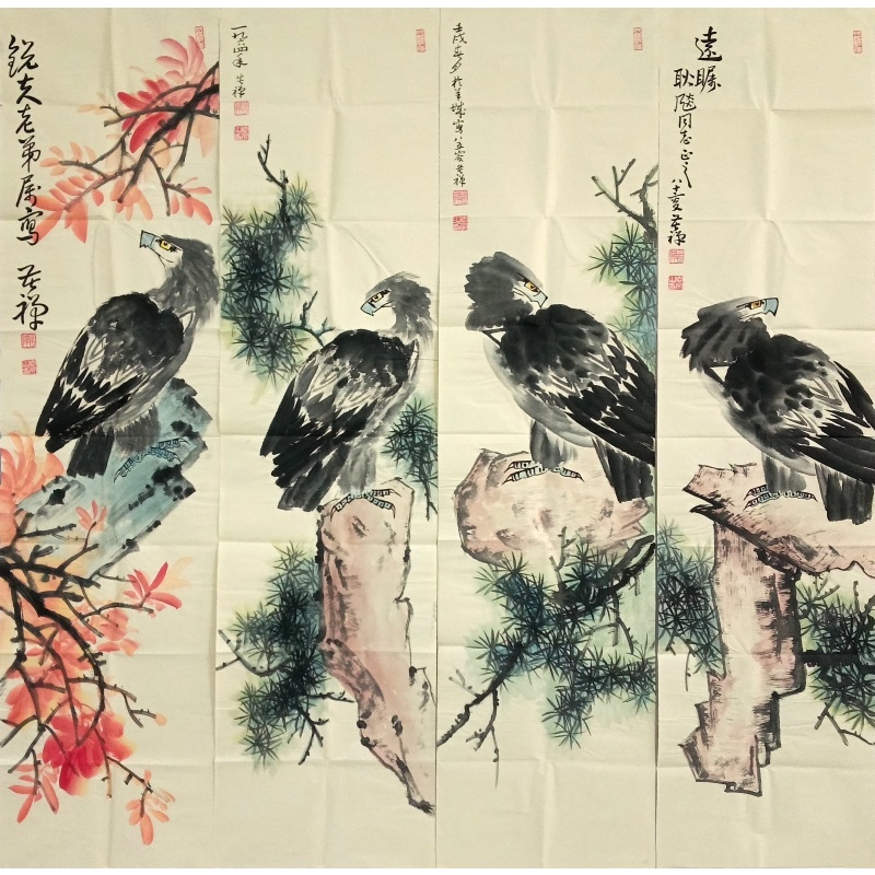 鹰四条屏 李苦禅（款）54712