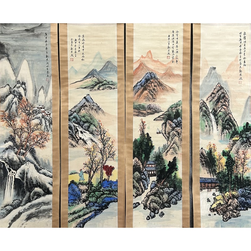 清绿山水四条屏 魏紫熙（款）54803