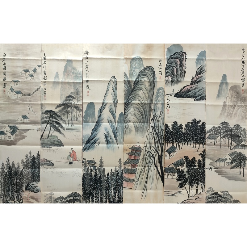 山水六条屏 齐白石（款）53213