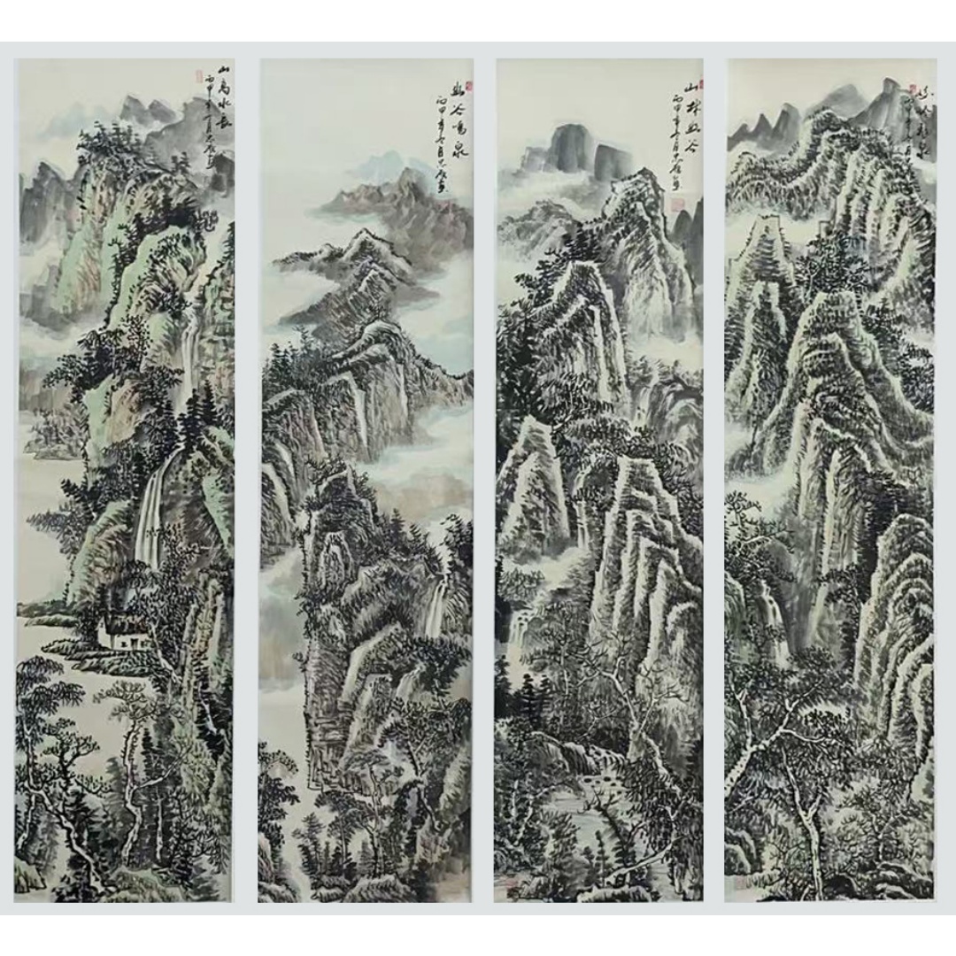 山水四条屏  54516  王忠雁（款）