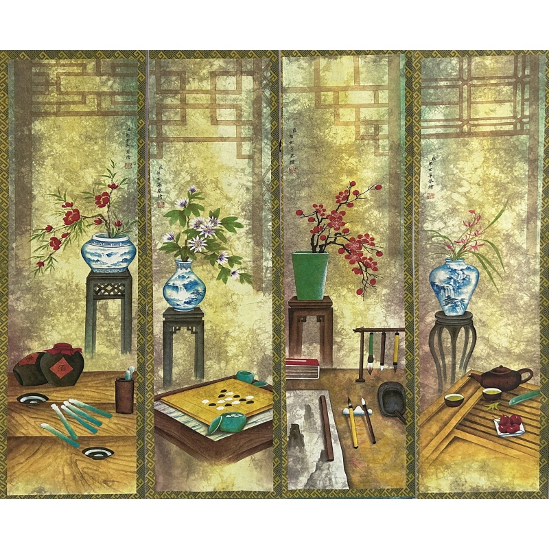 四季花卉四条屏 郎世宁（款）830184