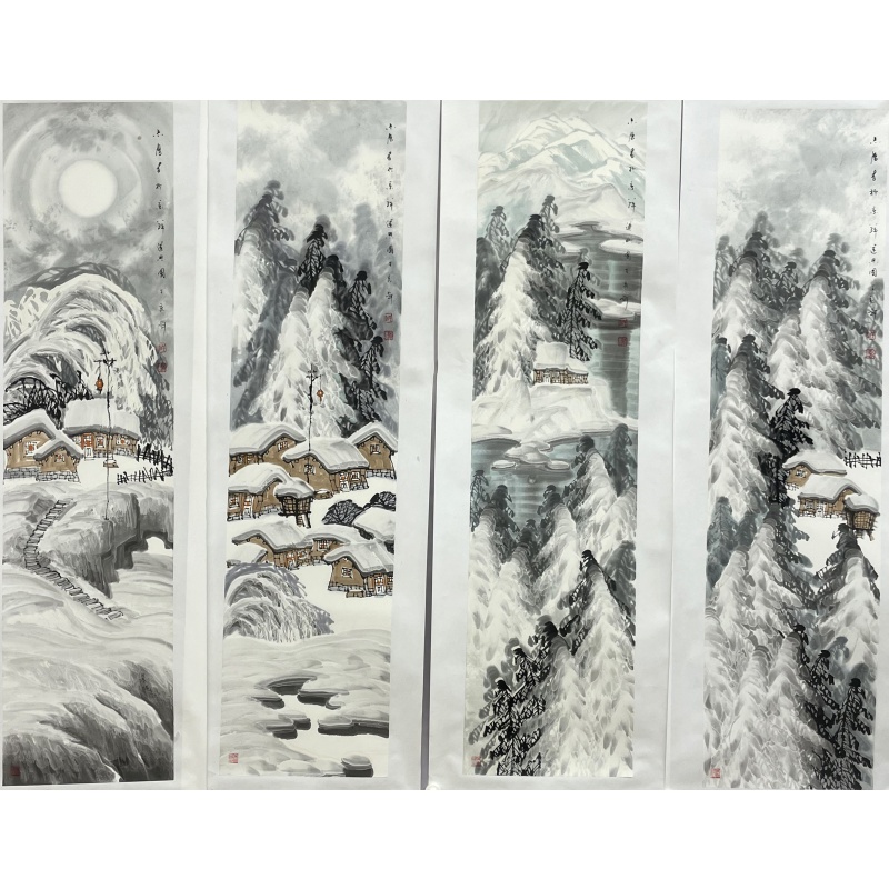雪景人家四条屏  于志学（款）   52213