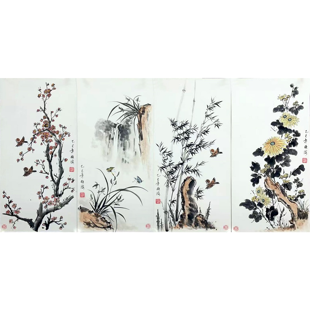 梅兰竹菊四条屏 55424薛振海（款）