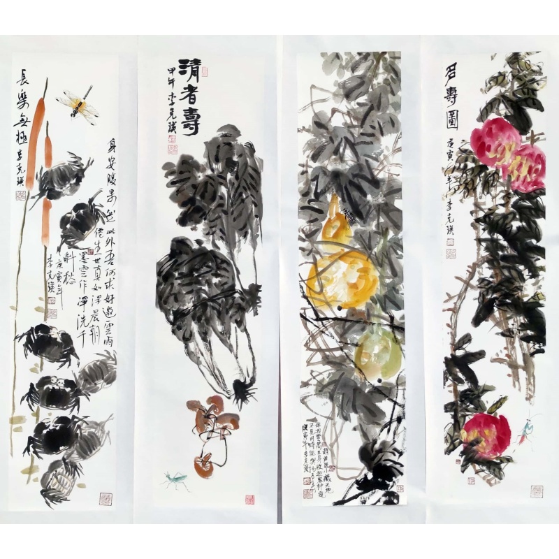 花鸟四条屏 李克瑛（款） 6311
