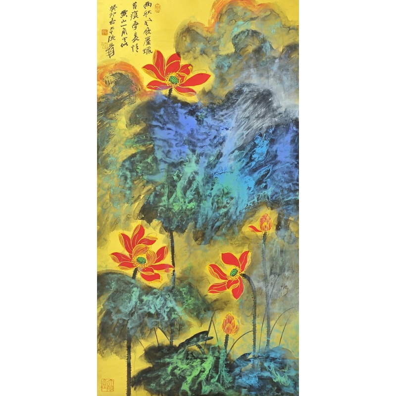泼彩荷花图 张大千（款） 811011