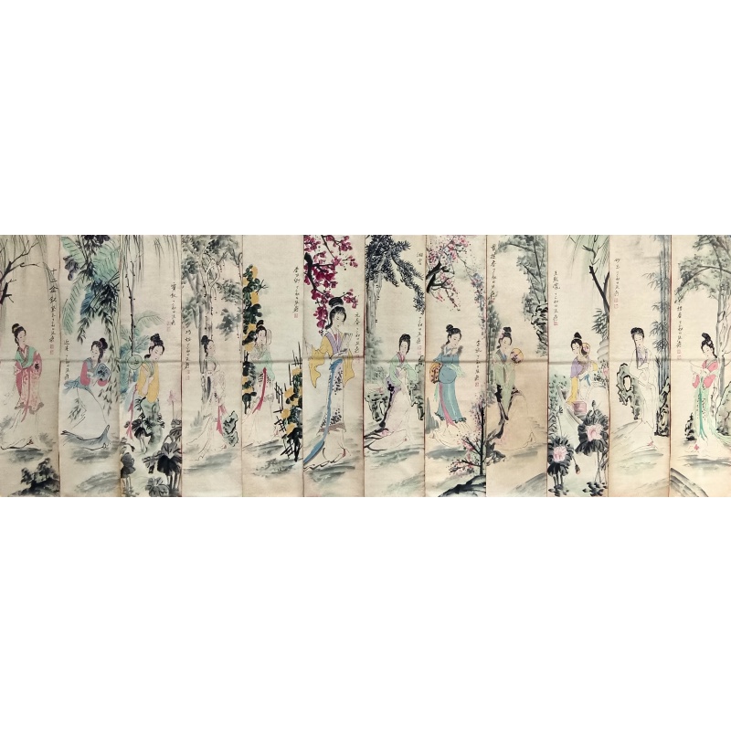 金钗十二条屏 张大千（款）5707