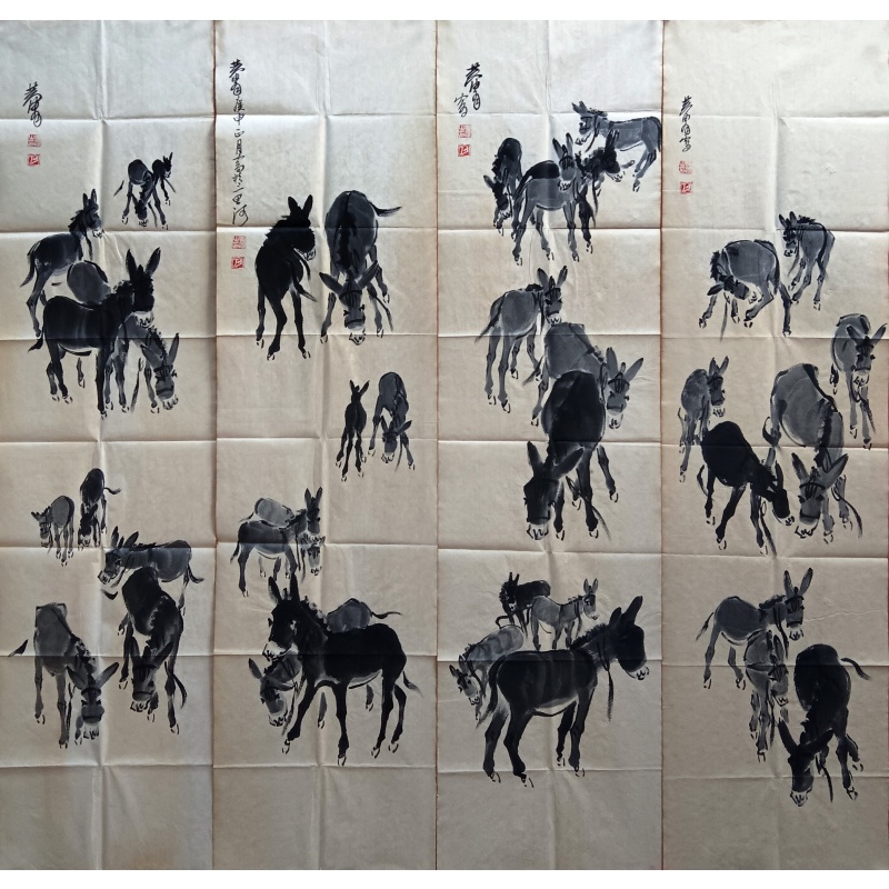 群驴图四条屏 黄胄（款）6510