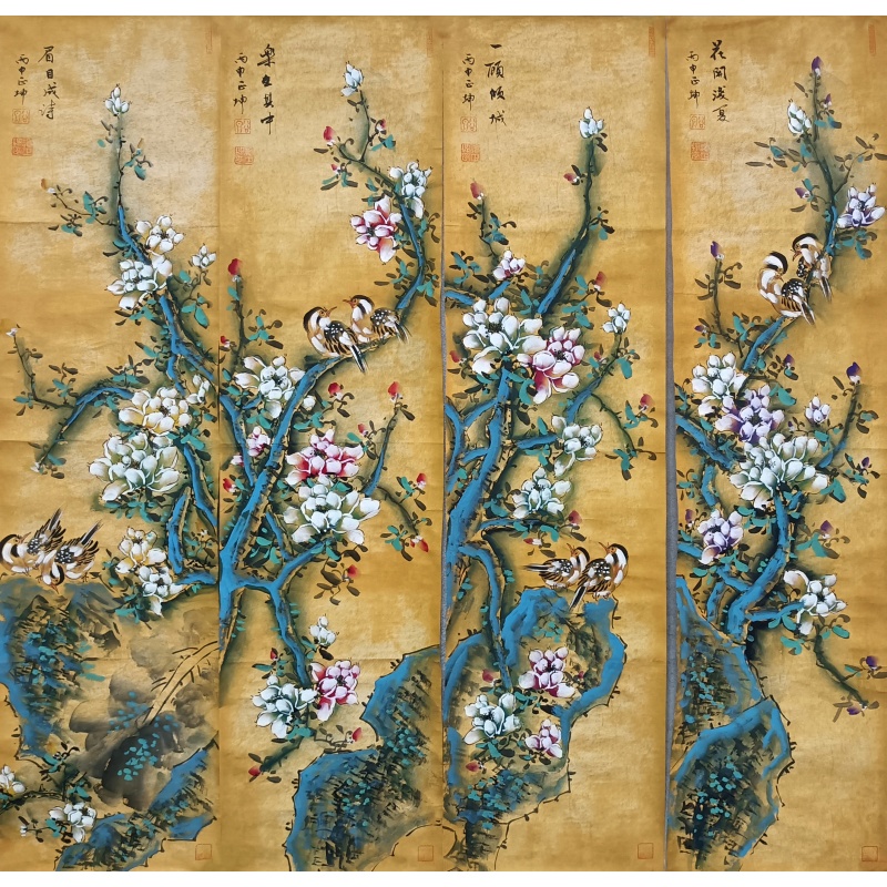 花鸟四条屏 谭正坤（款）55826
