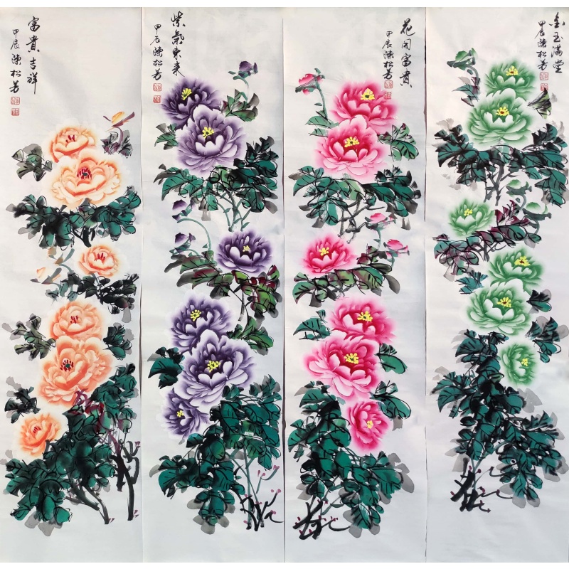 花四条屏 陈松芳（款） 6608