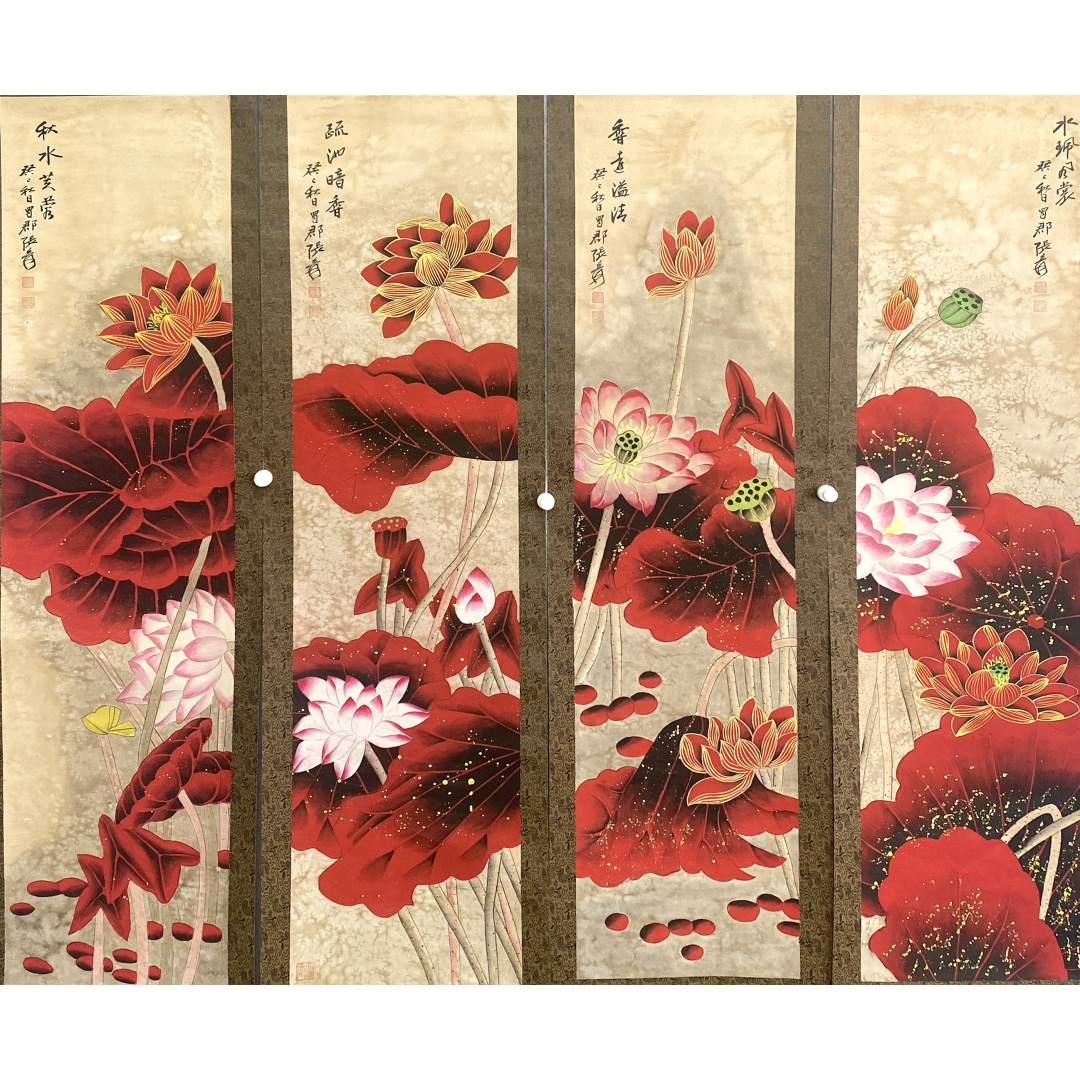 荷花四条屏  51369  张大千（款）