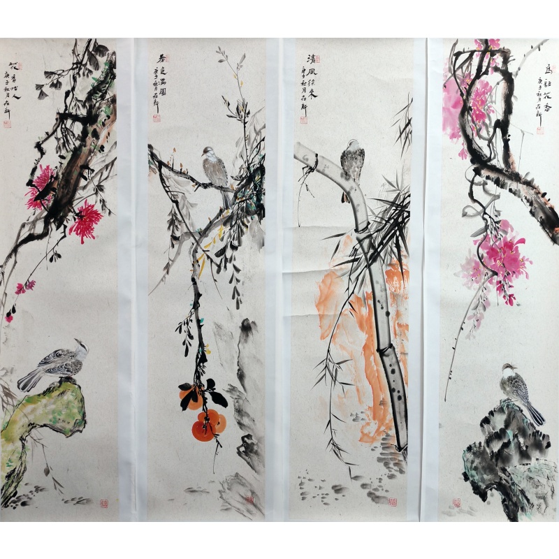 花鸟四条屏 马在新（款） 56174