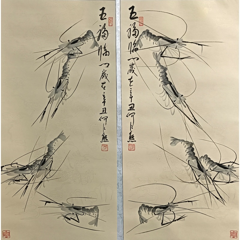 五福临门二条屏 何江熊（款）50001