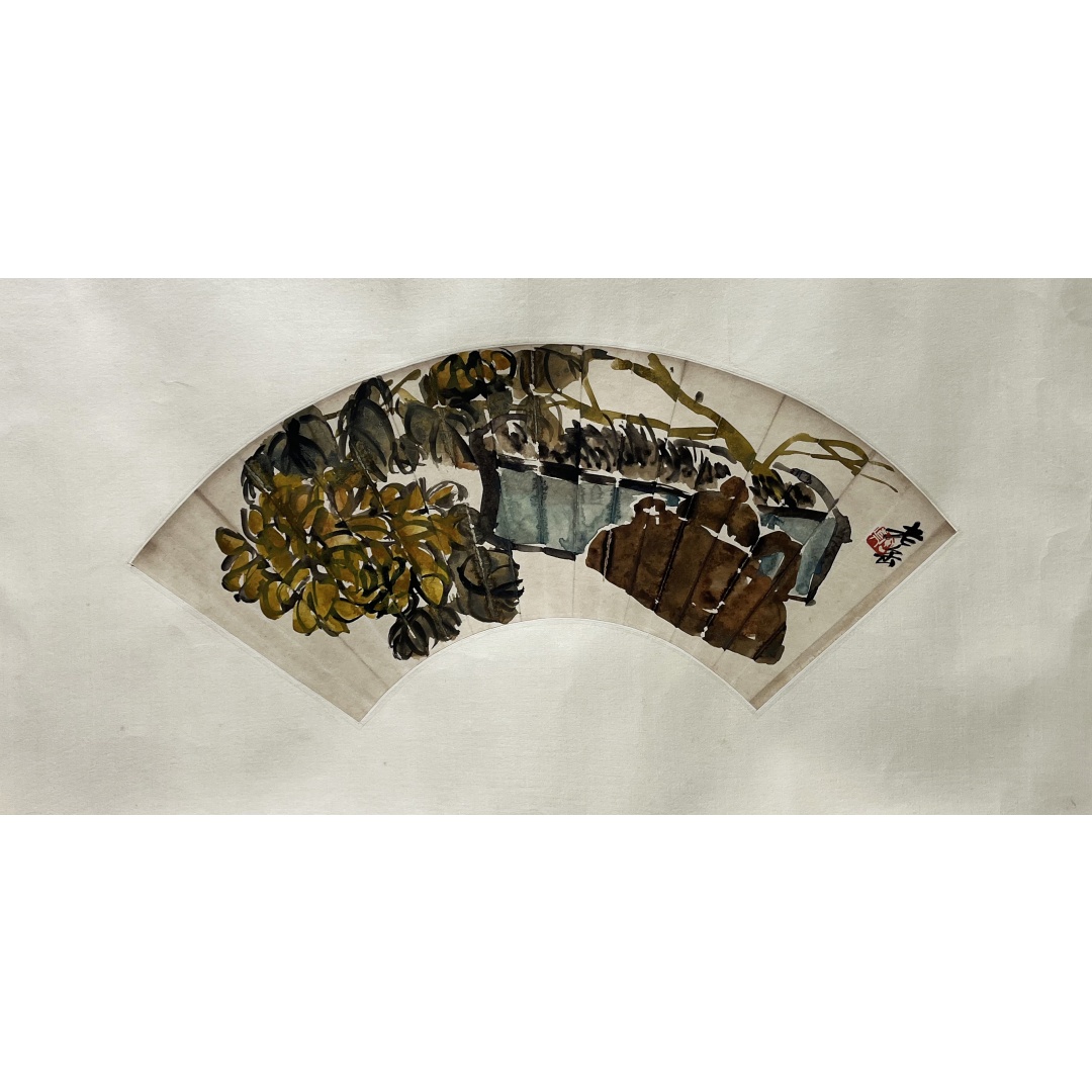 茶花扇面  256080  吴昌硕（款）