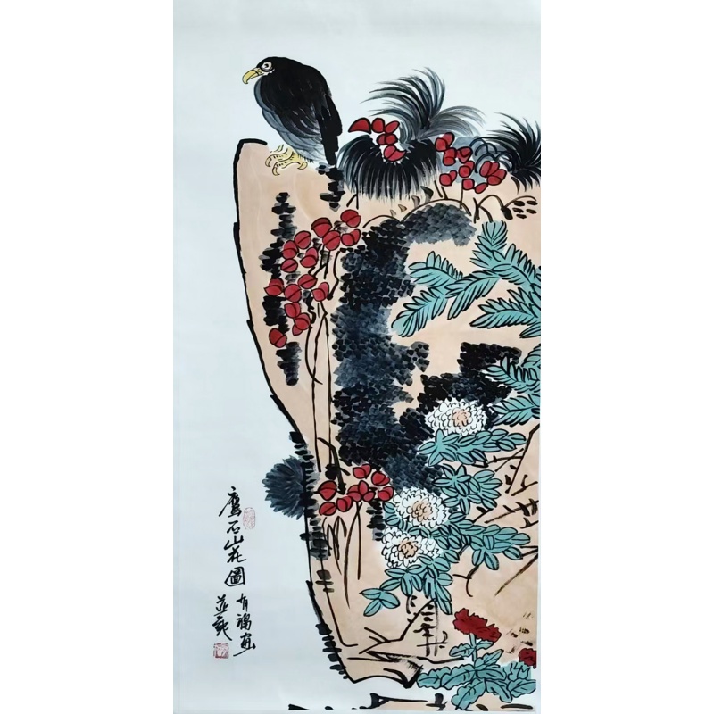 鹰石山花图54424梁建甫（款）