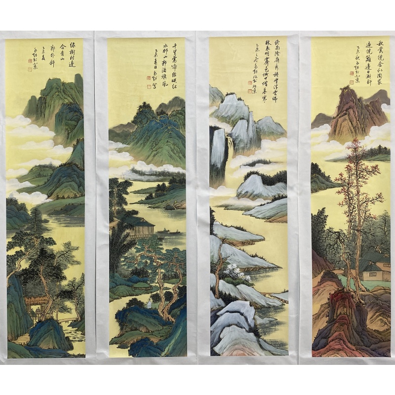 碧水金山四条屏  于水超（款）  50700