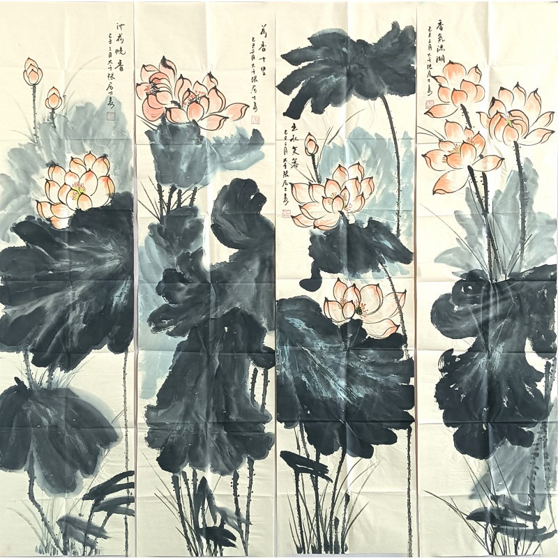 荷花四条屏 张大千（款）52636