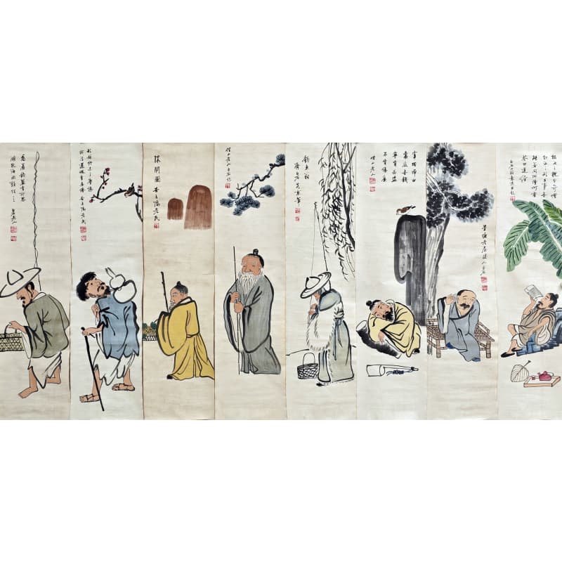 人物八条屏 齐白石（款） 52263