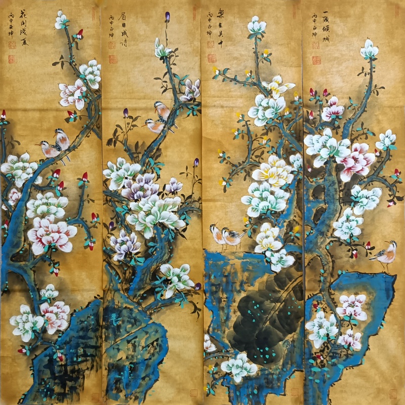 花鸟四条屏52889谭正坤（款）