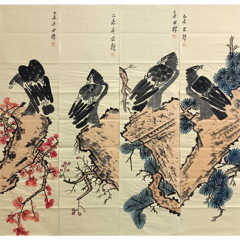 鹰四条屏 李苦禅（款） 54225