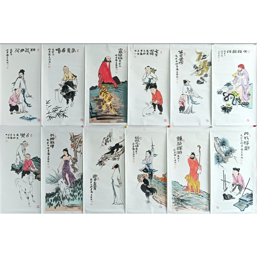 人物十二条屏822058  吴熙明（款）