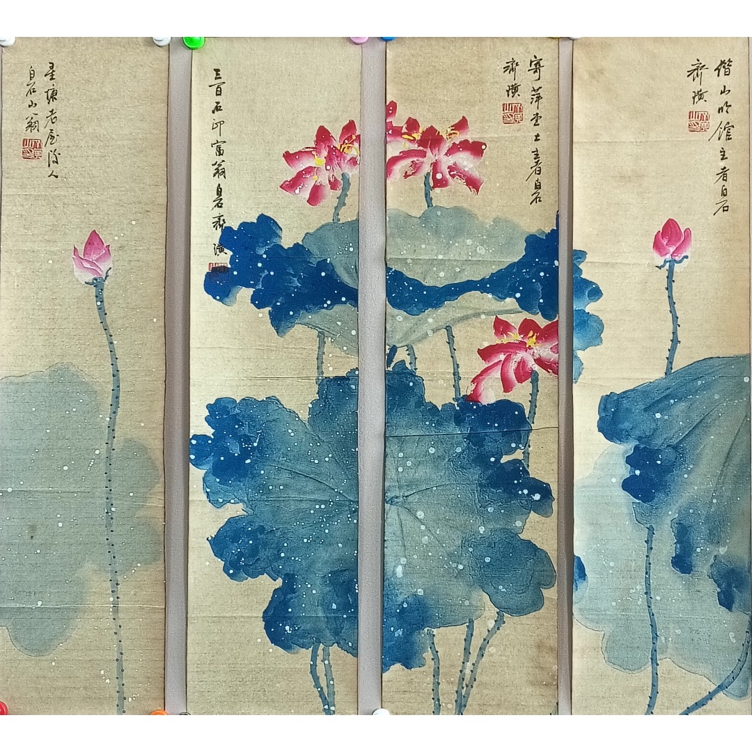 荷花四条屏822023  齐白石（款）