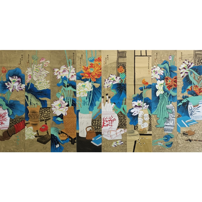 荷花八条屏  张大千（款）  53956