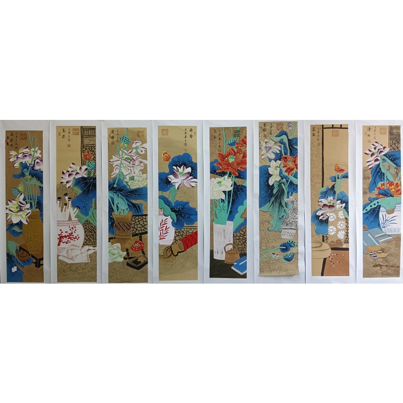 荷花八条屏  张巨富（款）821027