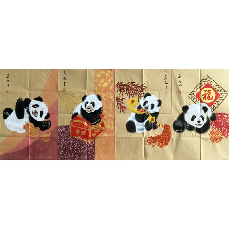 熊猫四条屏 吴冠中（款）822112