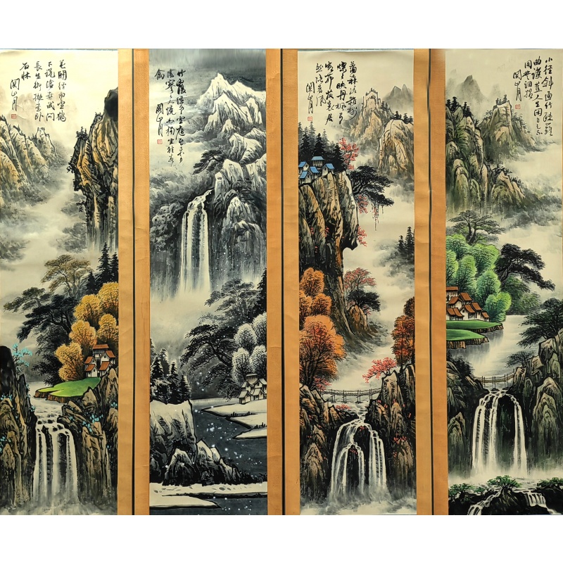 山水四条屏  关山月（款)  54217