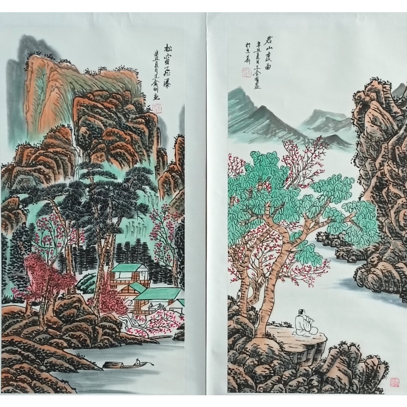 松窗飞瀑 君山度曲 王金明（款）822148