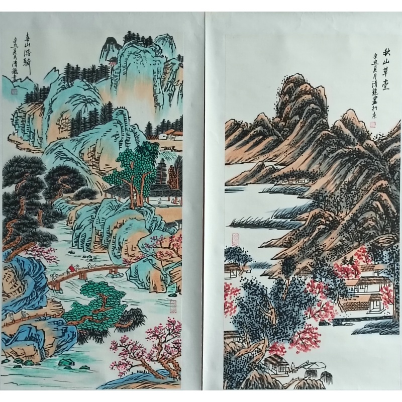 春山游骑 秋山草堂 季清龙（款）822145