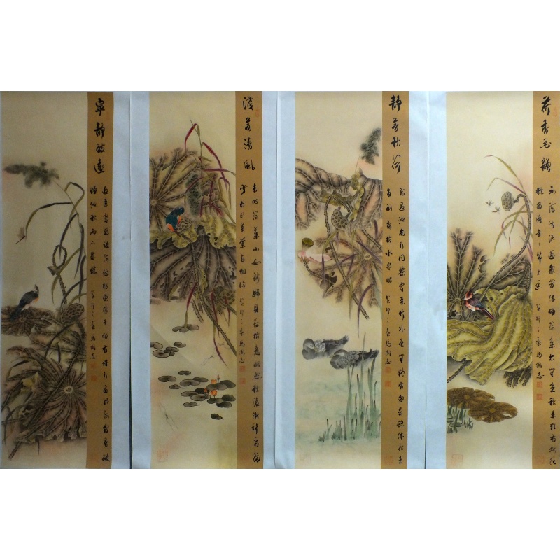 花鸟四条屏 马凤志（款）1477
