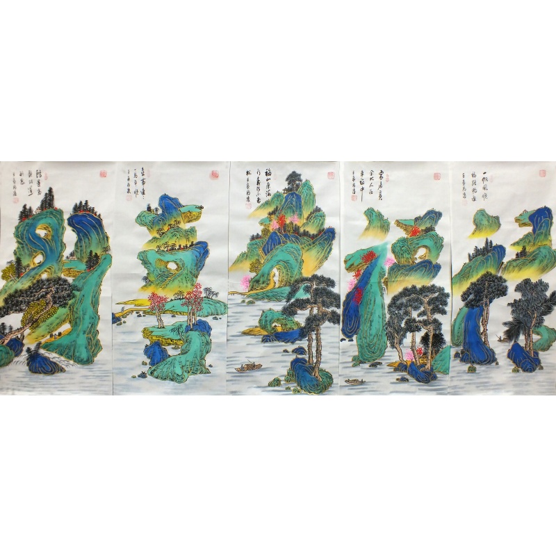 五条屏福禄寿喜财 马禺凌（款） 1341