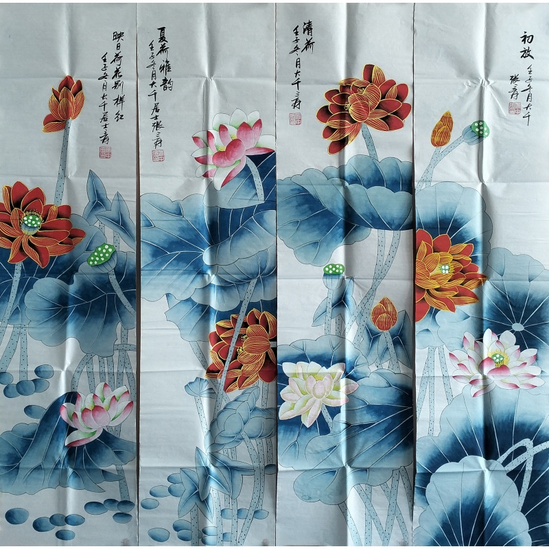 荷花四条屏 822206