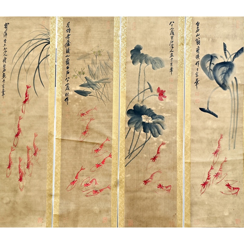 虾趣图四条屏  58774