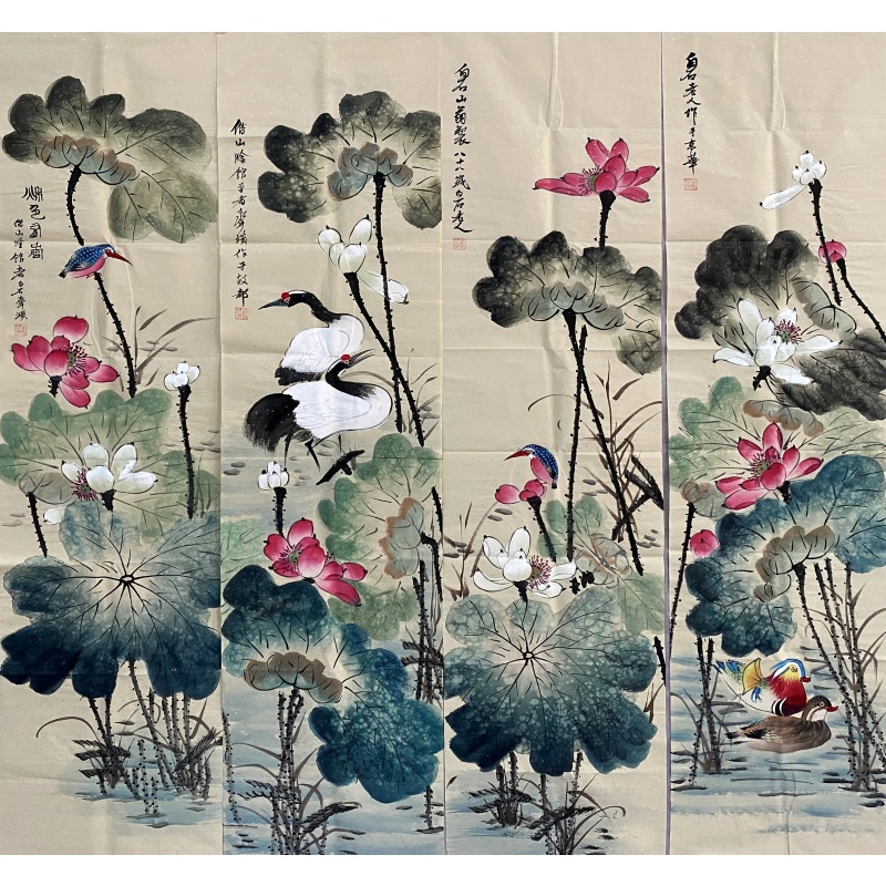 荷花四条屏55748