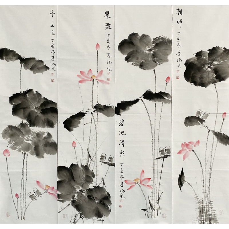 荷花四条屏55963
